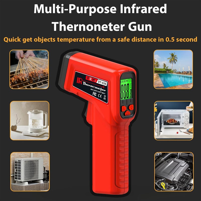 FKM Laser Thermometer Gun Non-Contact Infrared Temperature Gun,-58°F~986°F(-50°C~530°C) AdjustableEmissivity,Digital Thermometer Gun for Industrial,Kitchen Cooking,Oven,Automotive,HVAC,Not for Human - Image 3